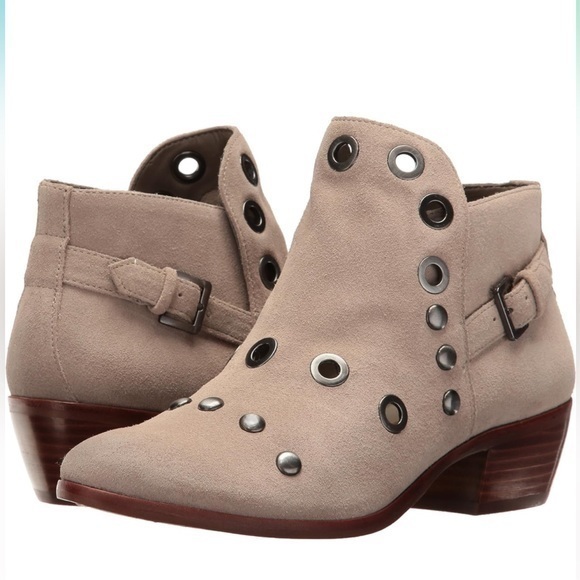 Sam Edelman Pedra Ankle Bootie putty suede grommets edgy boho rockstar 7.5 NWOT - Picture 3 of 11